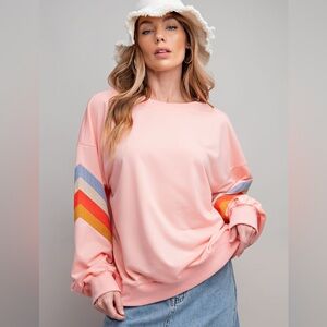easel Pink Sweatshirt with Multicolor Chevron Sleeves